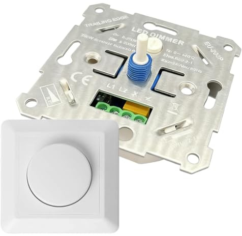 LED Dimmer Schalter mit Drehdimmer, 220-240V, Dimmer für LED Lampen & Halogenlampen 5-200W, Weiße Abdeckplatte, Dimmschalter Unterputz Lichtschalter Dimmbar