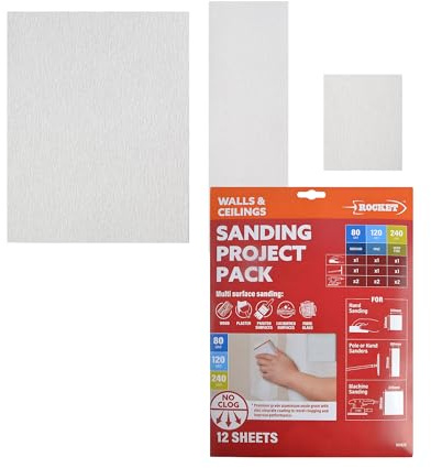 Rocket Sanding Sheets Multipack 12 Pack - for Hand, Machine & Pole Sanders | 280mm x 230mm for Mixed Grit 80/120/240 - Wall, Ceiling Prep Sheets