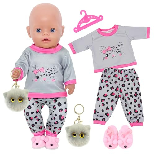 5 Stück Puppenkleidung für 30-43 cm Puppen, Puppenkleider mit Jäckchen Kleid Hasen-Tasch, Schmetterlings-Schleife Schuhen für 12-18 Zoll Puppenkleidung als Geschenk für Mädchen Jungen
