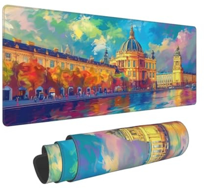 Alfombrilla Ratón XXL Gaming 1400x600x3mm, Grande Alfombrilla Ratón Europa Patrón Mouse Pad Gaming, Tapete Rato Lago Impermeable y Antideslizante Base de Goma para Decoracion Escritorio Hogares 0E-648