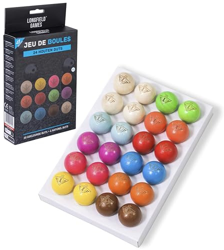 Engelhart Pallino Bocce in Legno Ø 30 mm – Set 24 Pallini (20 Colorati + 4 Naturali) – Accessori Gioco Bocce 010148