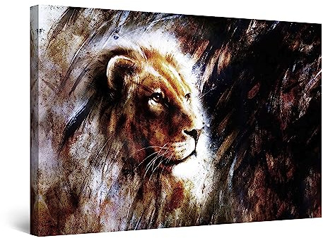 Startonight Bilder Löwe auf der Suche nach Freiheit, Leinwandbilder Moderne Kunst, Tiere Wanddeko Kunstdrucke, Wandbilder XXL Wohnzimmer Groß Wand Bild 80 x 120 cm, Tag Nacht Elegante Geschenkidee
