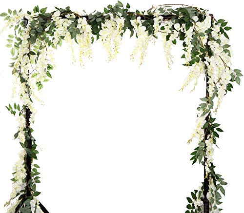 LESHABAYER Guirnalda de flores colgantes de ratán de seda artificial de 5.6 pies, plantas de hiedra para exteriores, bodas, fiestas, hogar, jardín, decoración de pared, paquete de 4 (blanco)