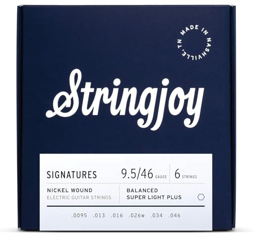 Stringjoy Signatures 9.5-46 Balanced Super Light Plus electric guitar strings – Nickel Wound Electric Guitar Strings - Light Tops Balanced Tension and Incredible Tone, Electric 6 String Set, 1-Pack