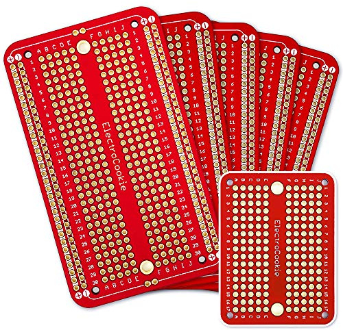ElectroCookie PCB Prototype vorstand solderable brotschneidebrett für arduino und DIY elektronische projekte, vergoldet (5 Pack + 1 mini-Karte, rot)