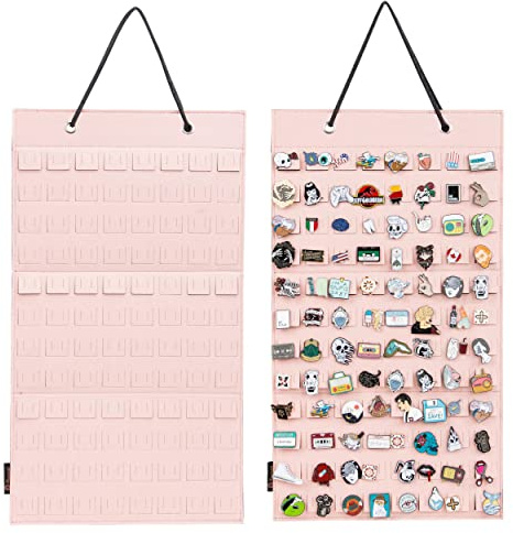 PACMAXI Hängende Brosche Pin Organizer, Display Pins Aufbewahrungskoffer, Broschensammlung Aufbewahrungshalter, hält bis zu 96 Pins. (Zubehör nicht im Lieferumfang enthalten) (S-96 Steckplätze, Rosa)