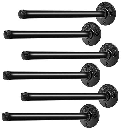 Rohr-Regalhalterungen, 20,3 cm, industrielles schwarzes Metall-Wandrohr, schwebende Regalhalterung, robuste dekorative Regalhalterungen für Holzregale, rustikaler Bauernhaus-Vintage-Stil, 6 Stück