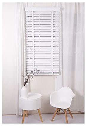 Aprica Venetian Shutter Faux Wood PVC Window Blinds with Wooden Grain Finish – Colour White with Tape Joins and 50mm Depth Slats - Trimmable (Width: 60cm / Drop: 120cm)