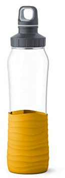 Emsa N31008 Drink2Go Glas Trinkflasche | Fassungsvermögen: 0,7 Liter| Schraubverschluss | 100% dicht | spülmaschinenfest | Gelb