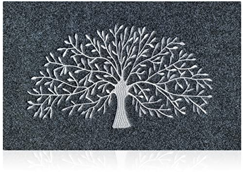 AOAOPQ Tapis de Porte intérieur antidérapant avec Envers en Caoutchouc antidérapant Facile à Nettoyer pour entrée, Couloir ou Cuisine Motif Arbre Gris 40 x 60 cm