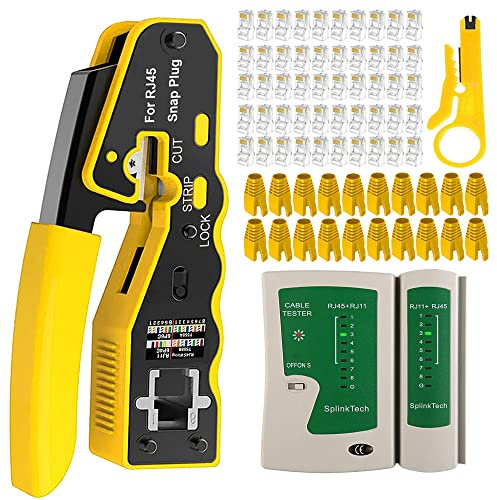 MAYLINE RJ45 RJ12 Crimp Network Tool Kit, CAT5 CAT6 Stripper Cable Crimping Tool, Professional LAN Cable Tester, Ethernet CAT7 Crimper Kit&RJ45 Crimp Repair Tool with Connectors (Blue)