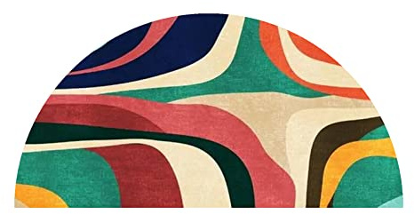 makeups69 Halbkreis Teppich rutschfest waschbarer Teppiche Orientteppich für Wohnzimmer Sofa Schlafzimmer Bett Esszimmer, Bunte geometrische Dekoration Half Circle 70 x 140 cm