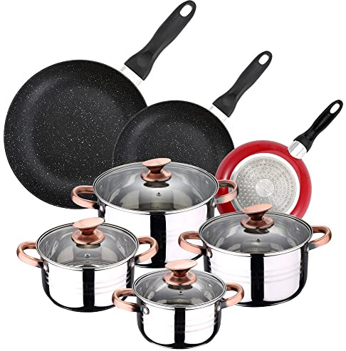 PACK DE 3 SARTENES SAN IGNACIO Ø16CM Ø20CM Ø24CM + BATERÍA DE COCINA DE 8PC EN ACERO INOXIDABLE