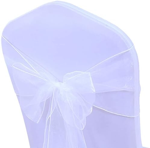 JIUERYY 50 Stück Bänder aus Organza, Stuhlhusse, Schleifen, Hochzeit, Dekoration, Zeremonie, Party, Event, Geburtstag, 17 x 275 cm, Weiß