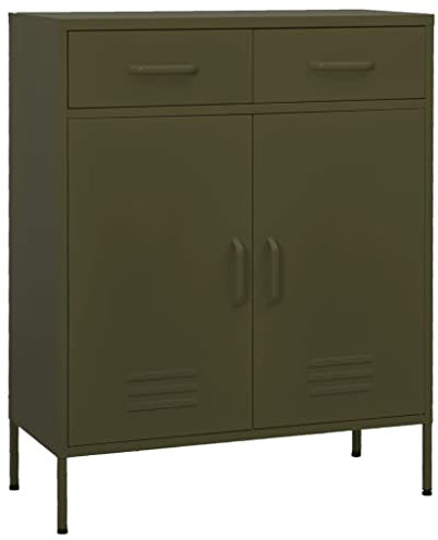 Aktenschrank Industriell Schubladenschrank Büroschrank Werkzeugschrank Metallschrank Stahlschrank Lagerschrank Materialschrank Schrank mit 2 Türen und 2 Schubladen, 80x35x101,5 cm Olivgrün