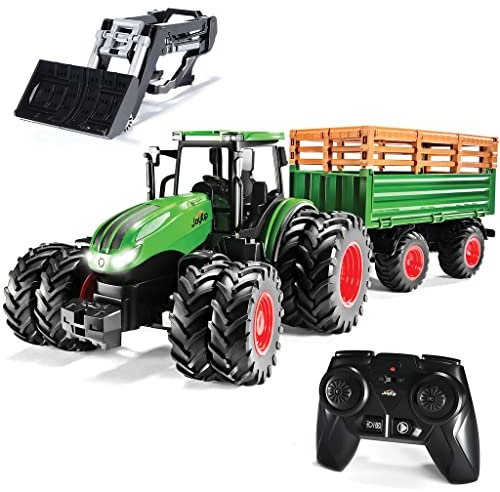 JoyKip Ferngesteuerter Traktor für Kinder, RC Traktorspielzeug, Kleinkind-Bauernhofspielzeug LKW mit Lichtern und Sound – Frontlader, Metallkabine, Geschenk für Jungen und Mädchen im Alter ab 2 Jahren