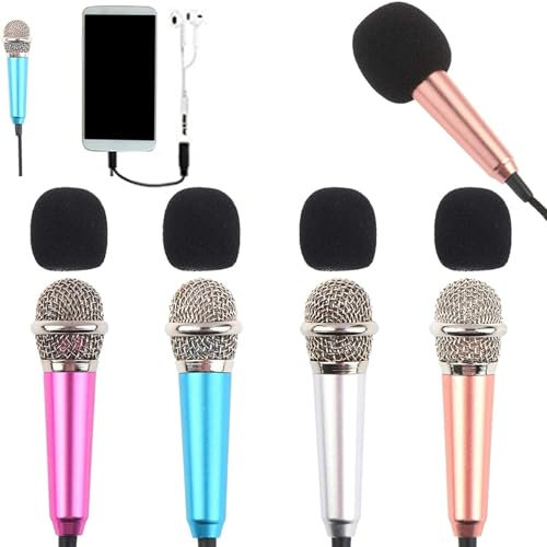 Lot de 4 mini microphones avec micro stéréo omnidirectionnel pour enregistrement vocal, microphone portable pour chat et chant, compatible avec smartphone