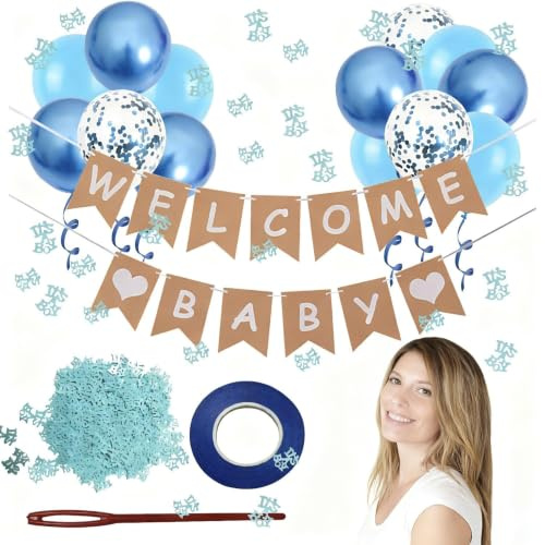 Willkommen Zuhause Welcome Home Shower Deko 13PCS Banner Pailletten Und Blaue Luftballons Für Familie Welcome Geeignet(blau)