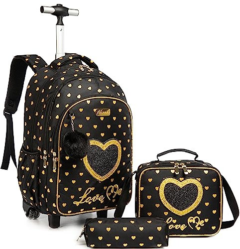 HTgroce Schulranzen mit Rollen für Mädchen, Kinderrucksack mit Rollen Trolley Schulrucksack für Mädchen,Schultrolley Rucksäcke Kinder Schulrucksack Schultasche mit Rollen