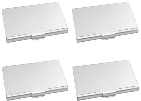Senbaler 4 Stück Visitenkartenetui Slim für Herren Damen,Aluminium Visitenkartenbox,Kreditkarten Organizer,Professionelle Visitenkartenhalter (Silber)
