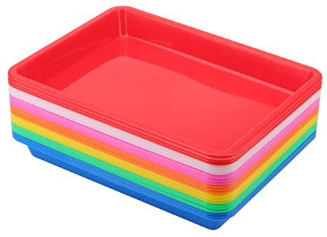 CHUENHEI 21 Stück Kunststoff Tablett Rechteckig, 27,5x21x3cm Mehrfarbige Plastik Tablett in 7 Farben, Basteltablett Sortiertablett Aktivitäts Tabletts, Kunststoff Serviertablett für Küchen, Badezimmer