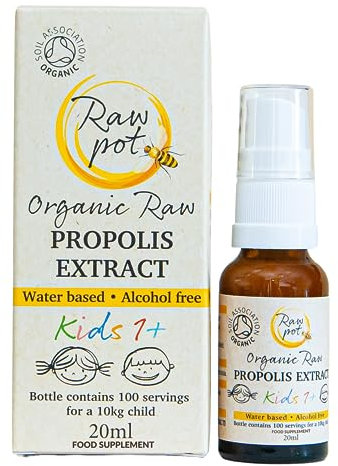 RAW POT - Organic RAW Propolis Spray for Kids 1+ - Alcohol-Free Pure Unpasteurised Natural Bee Propolis Liquid for Sore Throat Relief, Children Immune Support, Immunity Supplement for Kids (20ml)