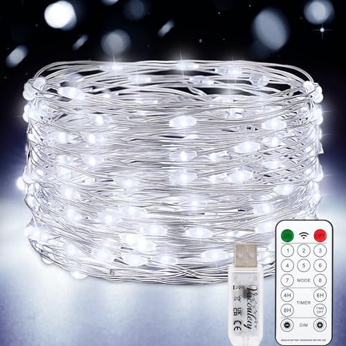 Vacoulery Guirnalda Luces USB, 10M 100 LED Luces de Cadena 8 Modos con Mando Timer Impermeable Cadena de Luces Para Habitacion Interior Bodas Fiesta de Navidad