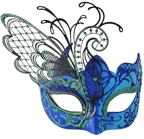 Ubauta Verschiedene Schmetterling Strass Metall venezianische Frauen Maske für Maskerade/Mardi Gras Party/Kostüm Ball/Hochzeit (Cyan blauer Schmetterling)