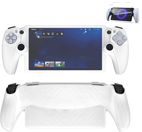 JOYSOG PS Portal Case, Anti-Slip Silicone Cover Skin for PlayStation Portal Remote Player Cover & Handheld Screen Protector (Portal Cover+2*Screen Protector&White)