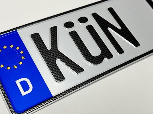 KFZ Kennzeichen Nummernschild PKW 520x110mm Euro Deutschland Standard, DIN-Zertifiziert für Auto und Fahrradträger (1 Stück) in Top Qualität (Carbon)