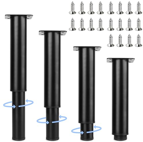 LONHCHI 4er Set Möbelfüße Verstellbar, 18-32cm Möbelfüße Höhenverstellbar, Metall Schwarz Möbelbeine, Einstellbare Höhe bis 30cm, füße für möbel für Möbel Sofa Bett Nachttisch Schrank, Schrauben*20