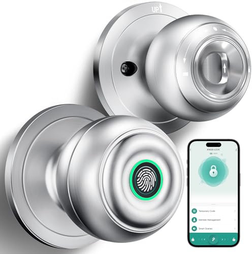KLLOQUE Fingerprint Door Lock, Smart Fingerprint Door Knob with Lock, Biometric Door Locks with App Control & Key, Keyless Thumbprint Entry Door Locks for Bedroom, Front Door, Home, Apartment-Silver