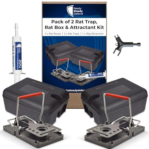 Rodent Control Kit - Includes 2 Heavy Duty Rat Boxes, 2 Instant Kill Rat Traps, and 30g Attractant, Safe and Effective Rodent Control, Rat Traps For Outdoors and Indoors, Rat Traps That Instantly Kill