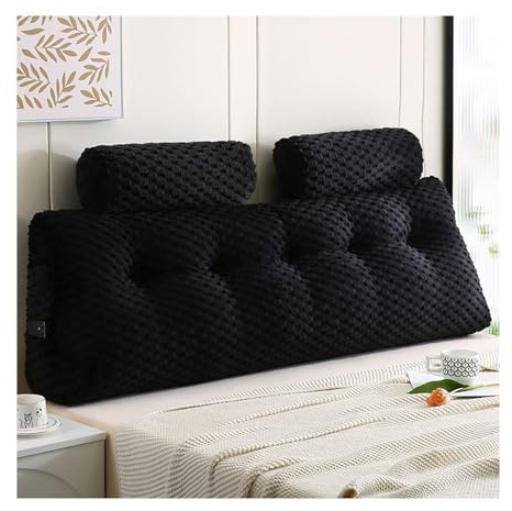 Yahbrra Rückenkissen, Keilkissen für Bett und Sofa Geeignet, Lendenkissen, Dreieckiges Lesekissen, Kissen mit Abnehmbarer Nackenrolle und Waschbarem Bezug(Schwarz,100 * 50 * 20cm (1 Pillow))