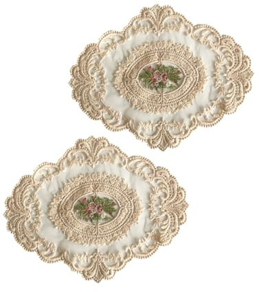 Cabilock 2stücke Gehäkelte Spitzentischdecken Aus Stoff Handgefertigt Retro Hohlmuster Staubschutz Dekorativ Für Wohnzimmer Esszimmer Kaffetisch Natürliche Elegante Tischdekoration