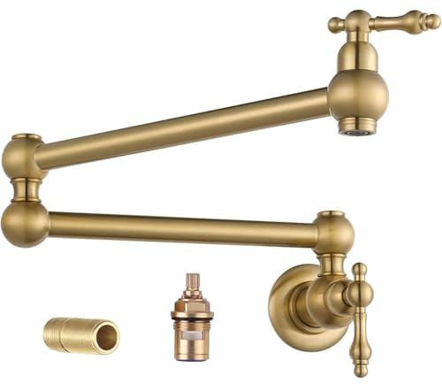 HomeLava Faltbar Spültischarmatur Kaltwasserhahn Küchenarmatur Wasserhahn Küche Wandmontage nur Kaltwasser Armatur Messing Wandarmatur Zweigriff Nostalgie Retro