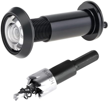 XIAQICA Spioncino Porta Blindata 200° Super Angle, Rame Puro Spioncino per Porta - Perforazione Ø16mm - per Porte con Uno Spessore di 35-60 mm (Nero)