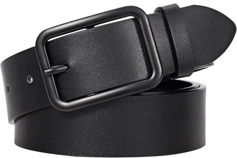 LEACOOLKEY Cintura Da Donna in Pelle Nera Con Classica Fibbia Quadrata, Cintura Da Donna per Pantaloni Jeans, Larghezza 3,3 cm,A-Nero(fibbia nera),100cm(Misura vita 66cm-76cm)