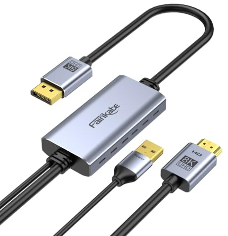 4K@144Hz HDMI 2.1 auf DisplayPort 1.4 Kabeladapter (1,8 m), 4K120Hz/8K unidirektionales aktives HDMI-Quellen-zu-DisplayPort-Monitorkabel, Konverter für Computer, PC, PS5, Xbox, Stecker auf Stecker