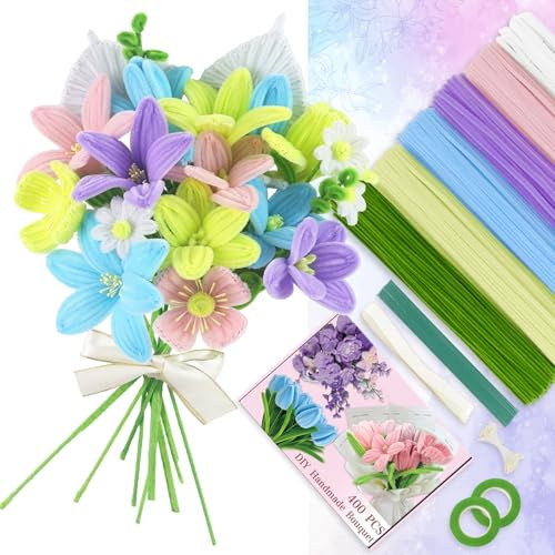 GENHH Pfeifenputzer, Pfeifenreiniger Blumen, Pfeifenputzer zum Pfeifenreiniger Pipe Cleaner Basteln 6 Farben Chenilledraht für Basteln DIY Handwerk Dekorieren (Farbe)