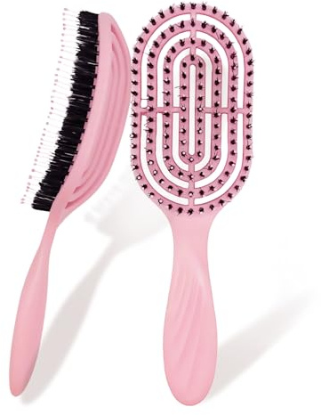ZPTEE Detangling Hair Brush for Wet & Dry Hair, Boar Bristle Brush with Nylon Pins, Vented Paddle Brush for Women & Men, Anti-Frizz No-Pull Brush for Curly, Thick & Straight Hair – Blush Pink