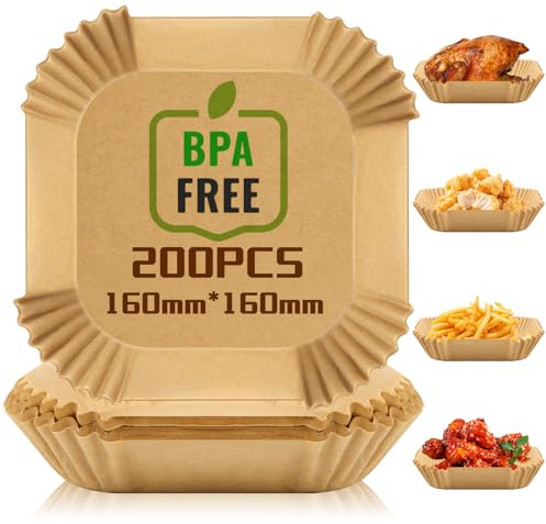 200 Stück Backpapier für Heißluftfritteuse, Airfryer Backpapier 16cm | Antihaft Wasserdicht Ölfest für 3-5L Bratpfanne Ofen Mikrowelle