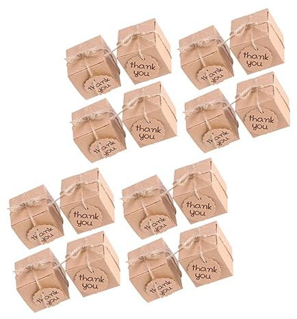 Homoyoyo 50 Stück Kraftpapier Geschenkboxen mit Dankeskarte Quadratische DIY Süßigkeiten Verpackung Tragbare Langlebige Karton Schachteln für Party Hochzeit Babyparty und