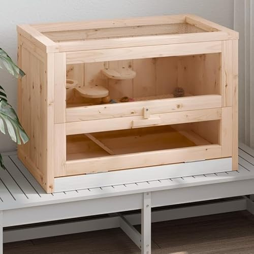 Hamsterkäfig aus Massivholz Tanne 60x35,5x42 cm - Natürlicher & unbehandelter Nagerkäfig für Kleintiere mit Acrylfenstern | Robuster Lebensraum für Hamster, Mäuse & mehr