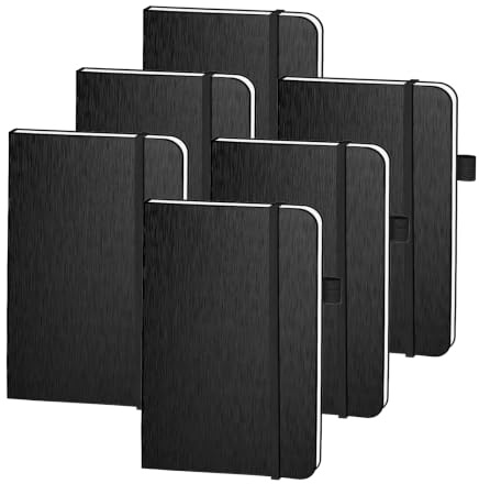 ONAVIA Cuaderno De Bolsillo A6 Tapa Dura Rayado Pack 6, 80 Páginas, Negro | 160 Páginas, 10,5 × 14,8 cm, Tapa Dura, Rayado, Cuaderno Para Trabajo, Estudio Y Reuniones