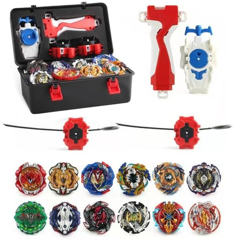 YANGUN Beyblade Burst, 12 Peonzas Giratorias, 3 Lanzadores y 1 Empuñadura con Caja de Almacenaje, Set de Batalla X, Peonzas Batalla con Lanzador Set