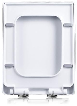 Asiento de inodoro cuadrado de cierre suave con bisagras de liberación rápida, instalación ajustable, material de polipropileno blanco, tamaño estándar, 36 x 47 cm, diseño moderno y cómodo para el