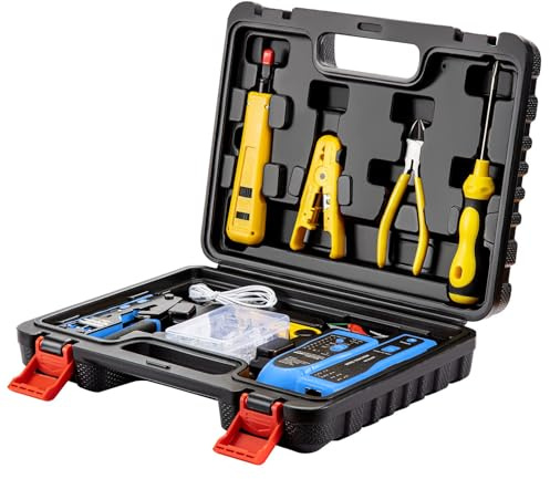Dasxskj Network Tool kit, Pass Through RJ45 Crimp Tool kit, Ethernet Crimper Cat6 Cat5e Cat5 Crimping Tool with Wire Tracker, 110/88 Punchdown Tool, Cat6 Pass Through Connectors, Wire Stripper