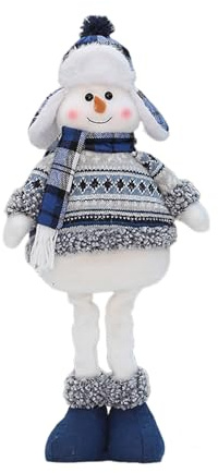 Oxtxuzdm Stehende Weihnachtsfigur, Puppe für Feiertage, schönes Schneemann-Aussehen, mit Schal und Mütze, Mittelstück, Dekoration, lange Beine, Stehpuppe