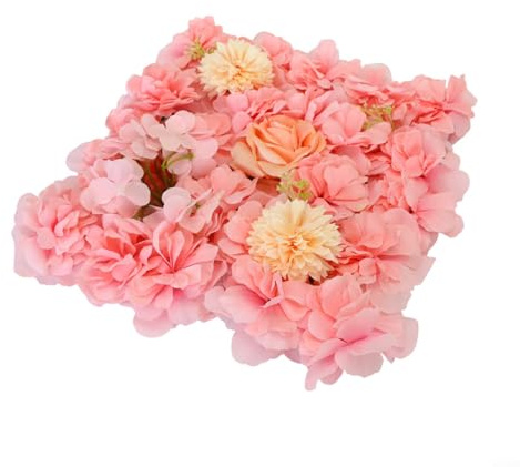 Yhenlovtt Lot de 6 panneaux muraux de fleurs artificielles 3D avec roses et hortensias en soie pour mariage, fête, zone photo ou décoration d'intérieur, 38,1 x 38,1 cm (rose clair)